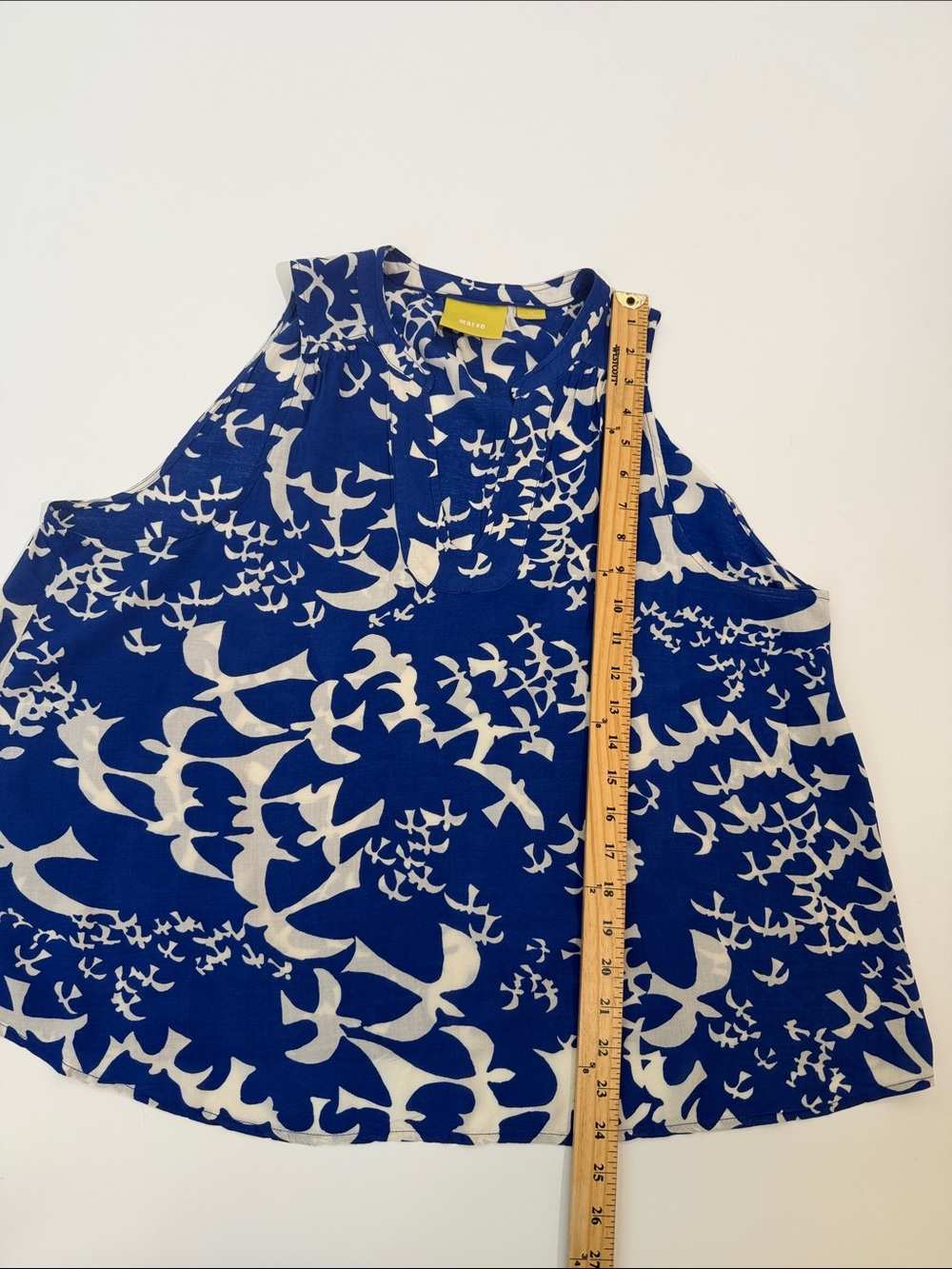 Anthropologie Maeve Enna Top Blouse Size 12 Blue White Bird Print EUC - Picture 5 of 8